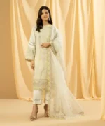 Sapphire 3 Piece Dyed Embroidered Cotton Jacquard Suit - Image 5