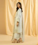 Sapphire 3 Piece Dyed Embroidered Cotton Jacquard Suit - Image 4