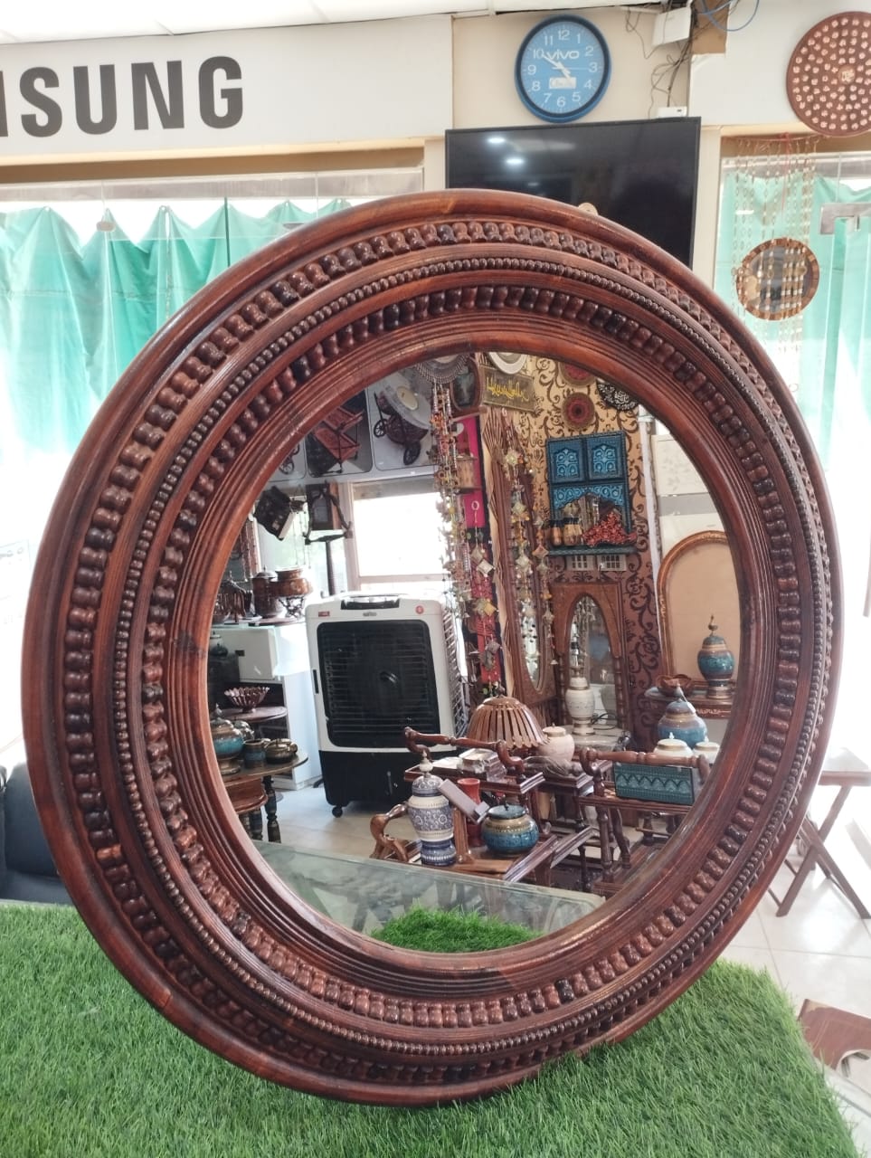 wooden round mirror
