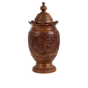 Hand Carved Wooden Jar 16″ With Collar