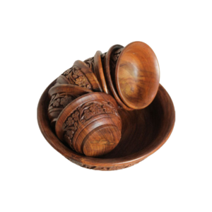 Hand Carved Wooden Bowl Set Large 10″