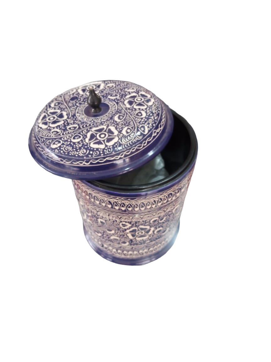 Wooden Naqshi Candy jar Round