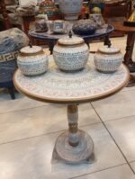 White naqshi Table with 3 pcs Candy jars