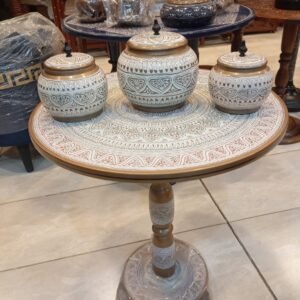 White naqshi Table with 3 pcs Candy jars